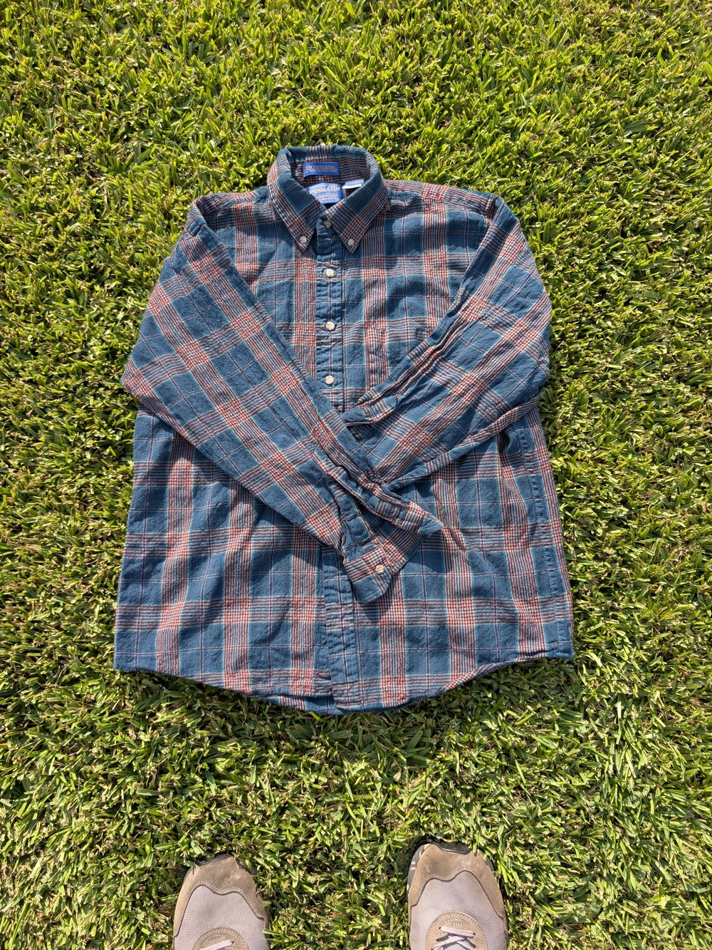 Pendleton Blue and Rust Plaid Long-Sleeve Button-Down Shirt